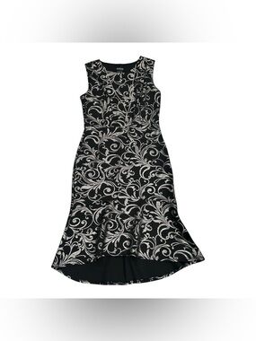 Enfocus Studio Black & Silver Scroll-Pattern High-Low Dress size 8
